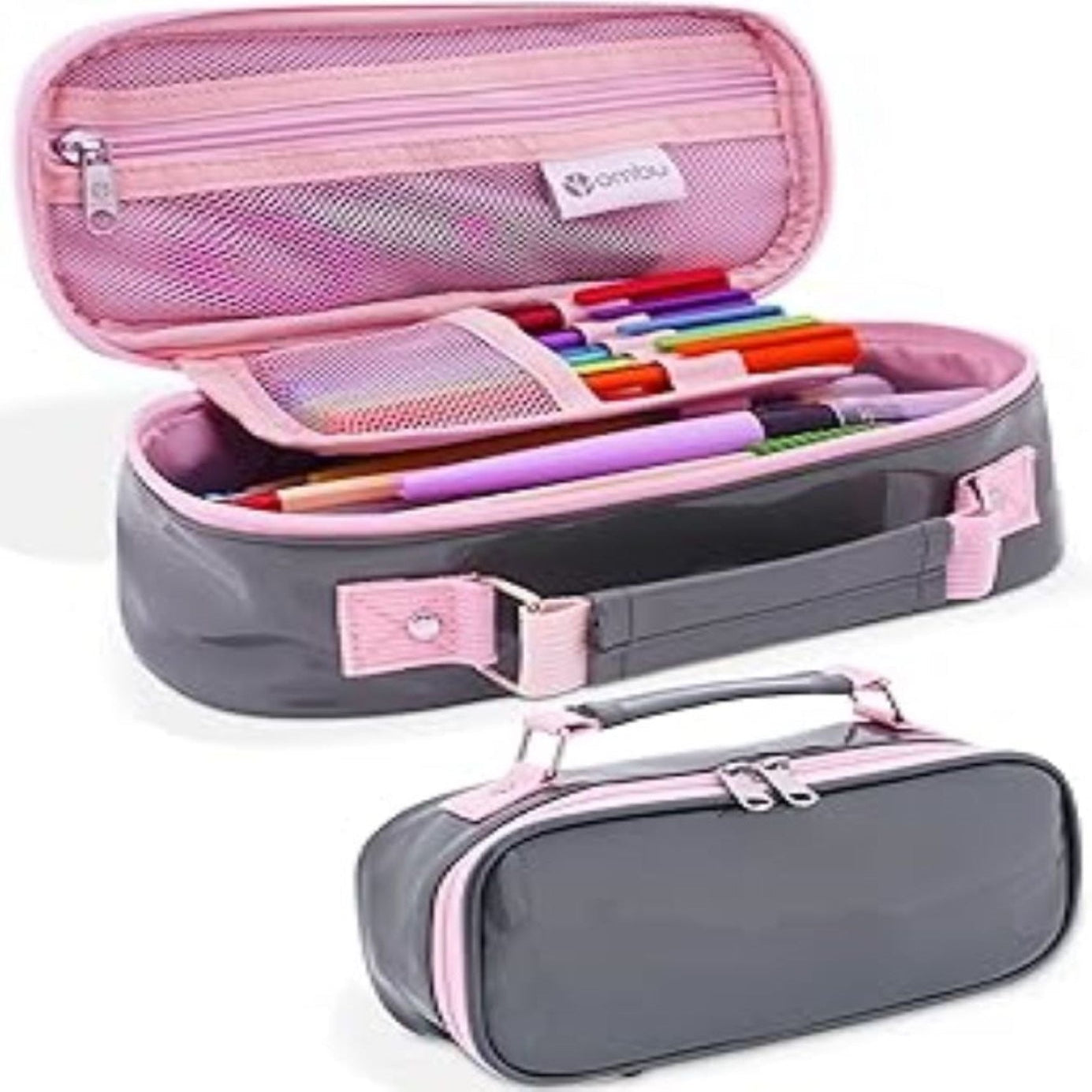 Big Capacity Pencil Case Gray, with Zipper