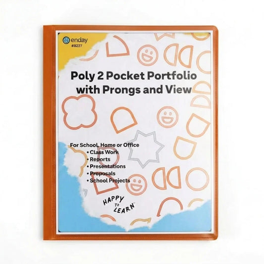 Enday Poly 2-Pockets Portfolio W/ 3-Prong, With View, Orange