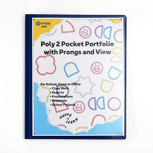 Enday Poly 2-Pockets Portfolio W/ 3-Prong, With View, Blue
