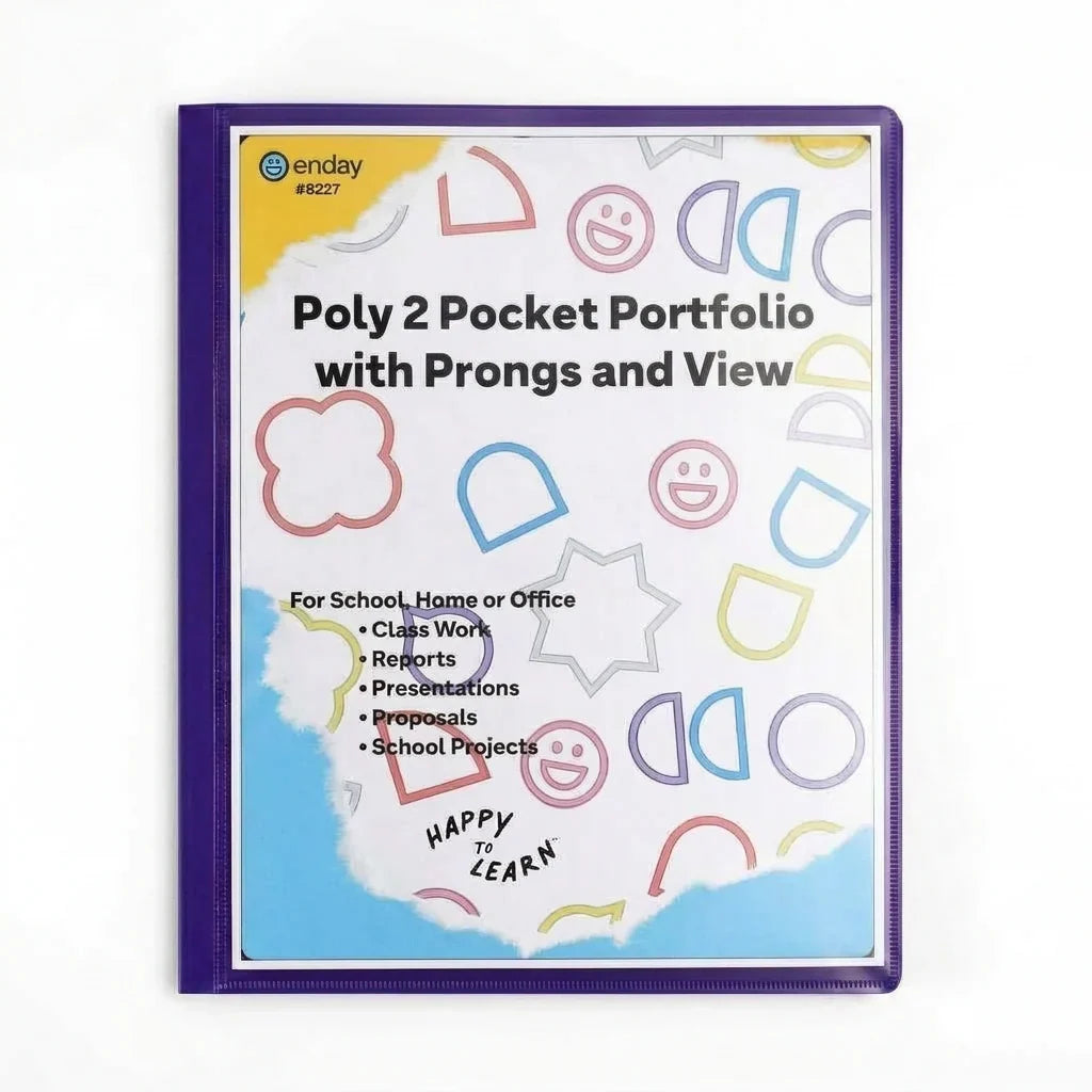 Enday Poly 2-Pockets Portfolio W/ 3-Prong, With View, Purple