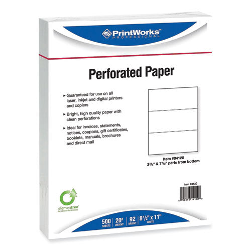 Perforated Paper, 20 lb Bond Weight, 8.5 x 11, White, 500/Ream