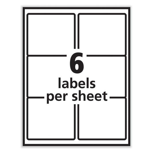 White Labels 6 on a page 25 Sheets/Box