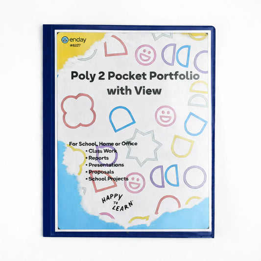 Enday Poly 2-Pockets Portfolio, With View, Blue