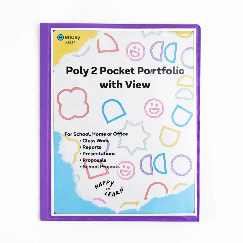 Enday Poly 2-Pockets Portfolio, With View, Purple