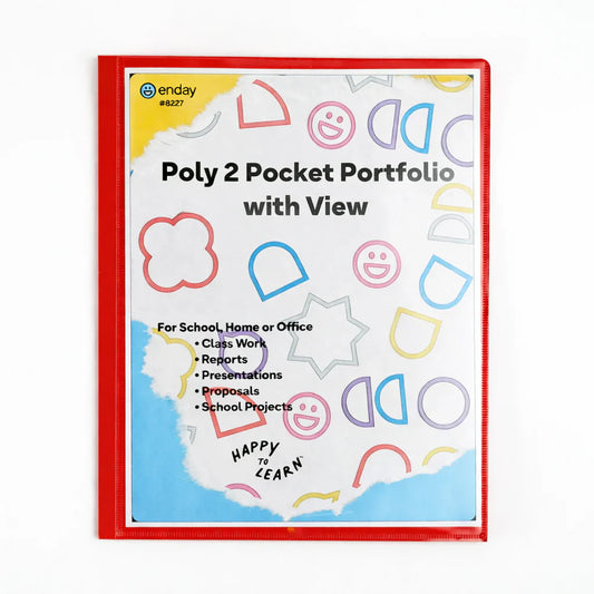 Enday Poly 2-Pockets Portfolio, With View, Red