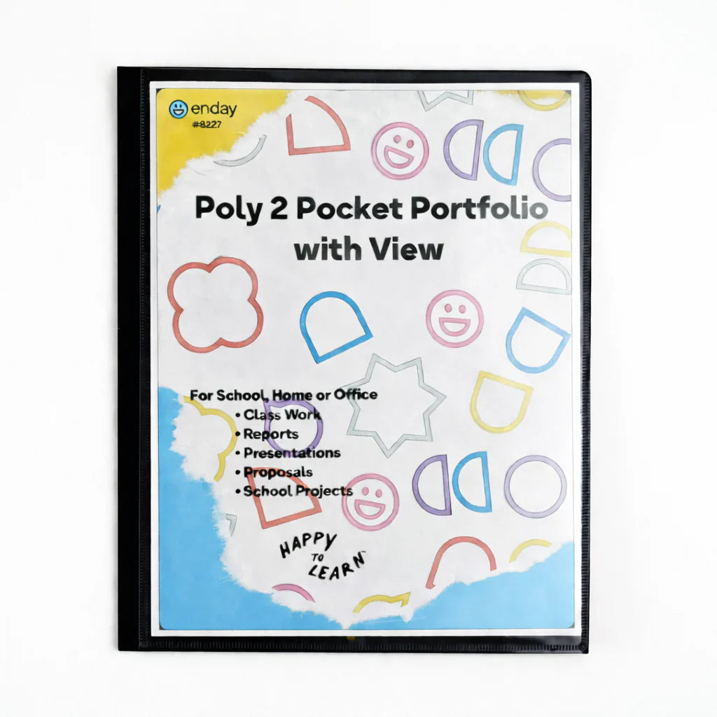 Enday Poly 2-Pockets Portfolio, With View, Black