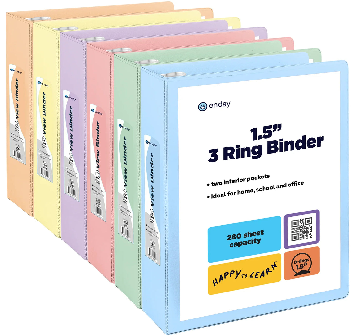 Enday 1-1/2" 3-Ring View Binder With 2-Pockets, Pastel Colors, Color Vary