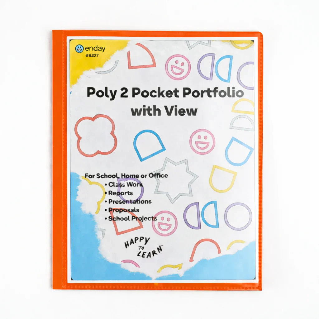 Enday Poly 2-Pockets Portfolio, With View, Orange