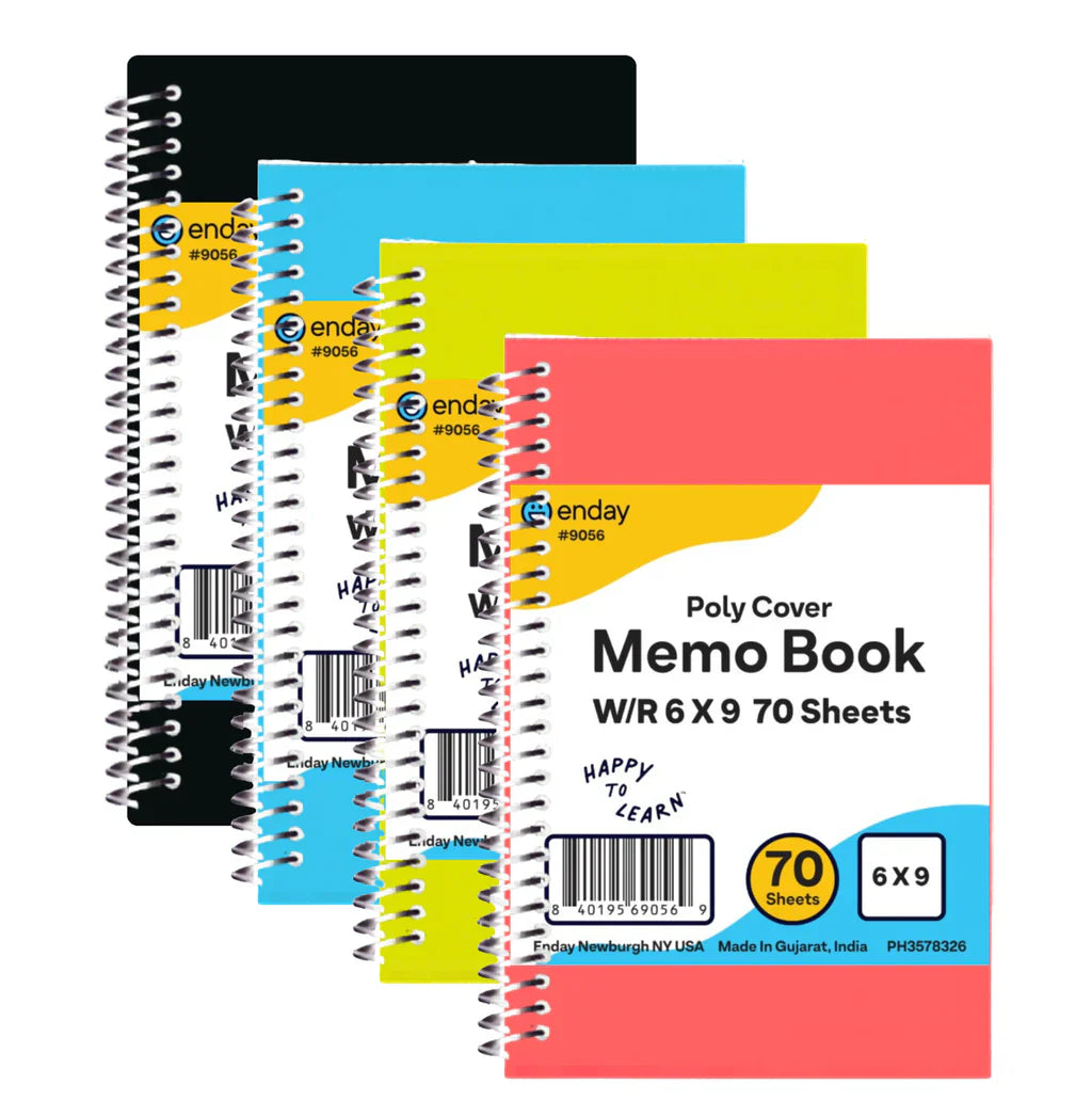 Enday Spiral Notebook Poly Cover W/R 1-Subject 6 X 9 70 Ct., Color May Vary