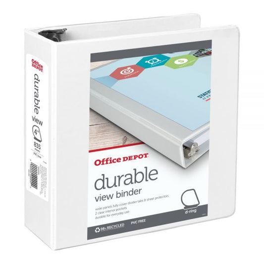 Durable View 3-Ring Binder, 4" Slant Rings, White