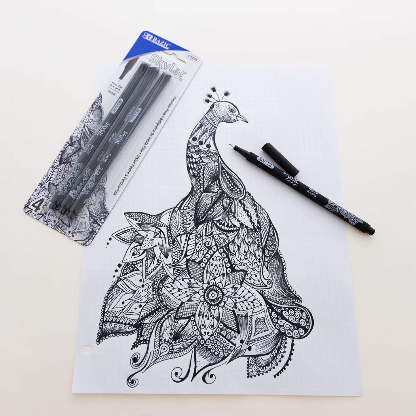 Skylar 0.4 mm Black Fineliner Pen 4/Pack