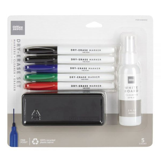 Dry-Erase Marker Set, Fine Point, 100% Recycled Plastic Barrel, Assorted Colors