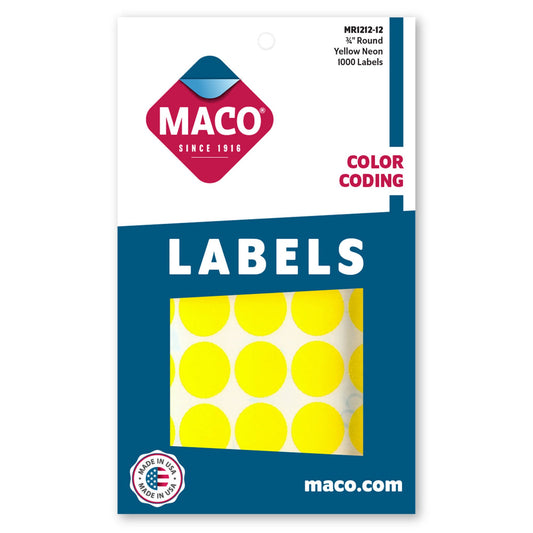 3/4" Dia. Color Coding Labels, Yellow Neon, 1000/Bx