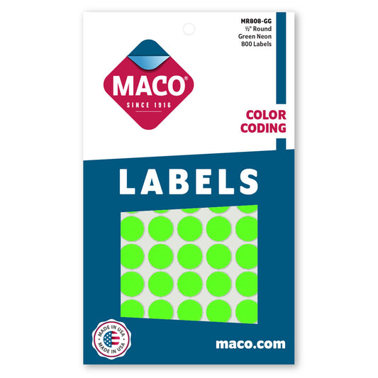 1/2" Dia. Color Coding Labels, Green Neon, 800/Bx