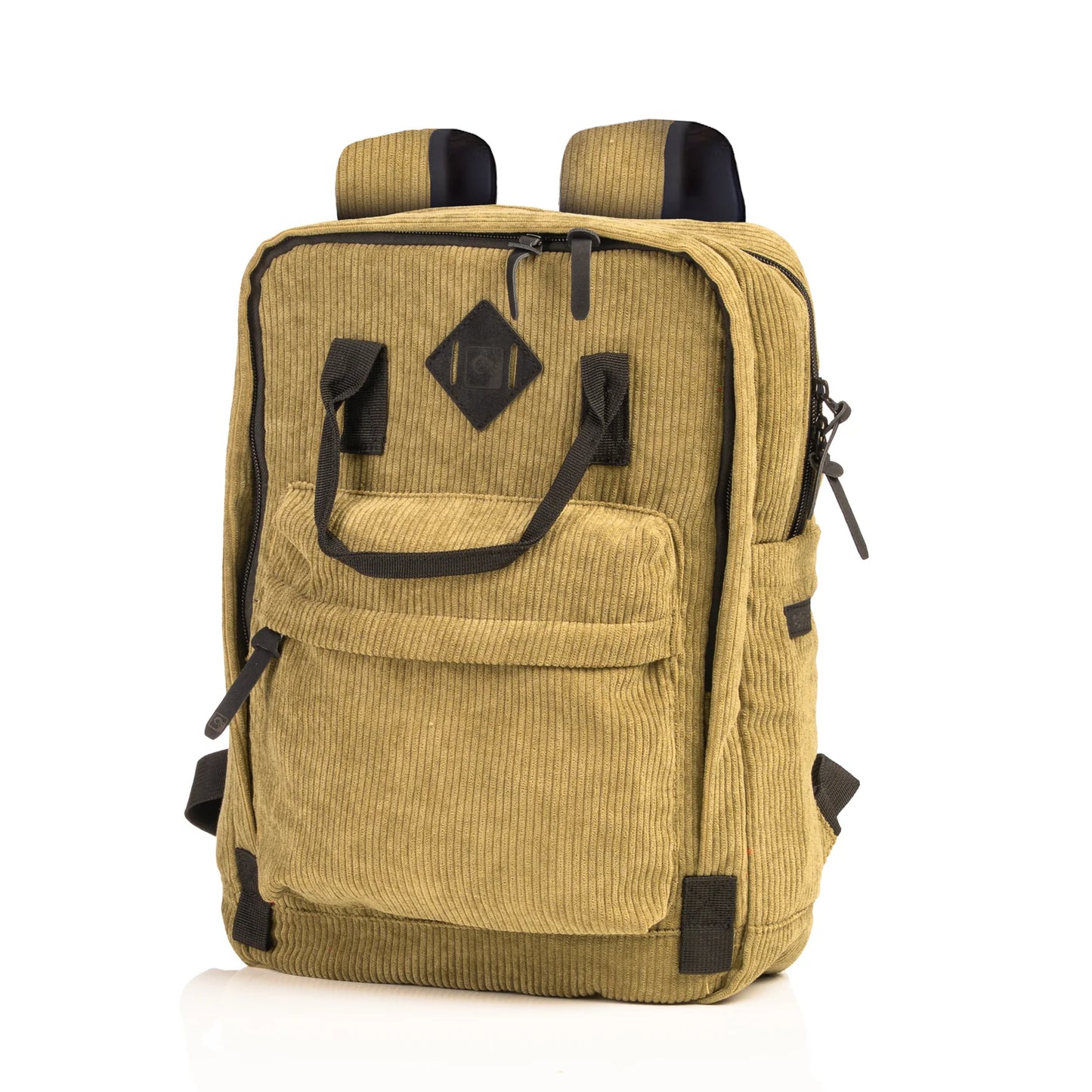 14" Khaki Green Corduroy Multi Pocket Backpack