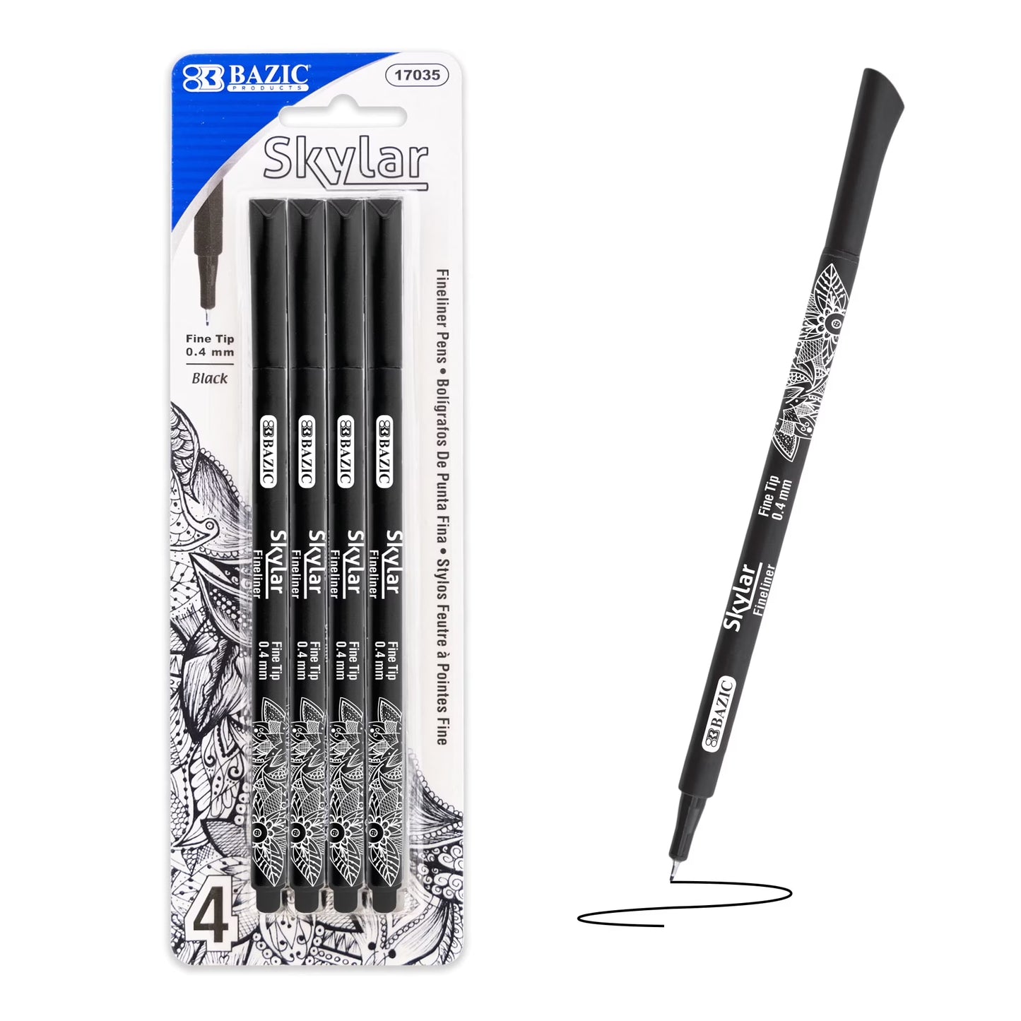 Skylar 0.4 mm Black Fineliner Pen 4/Pack