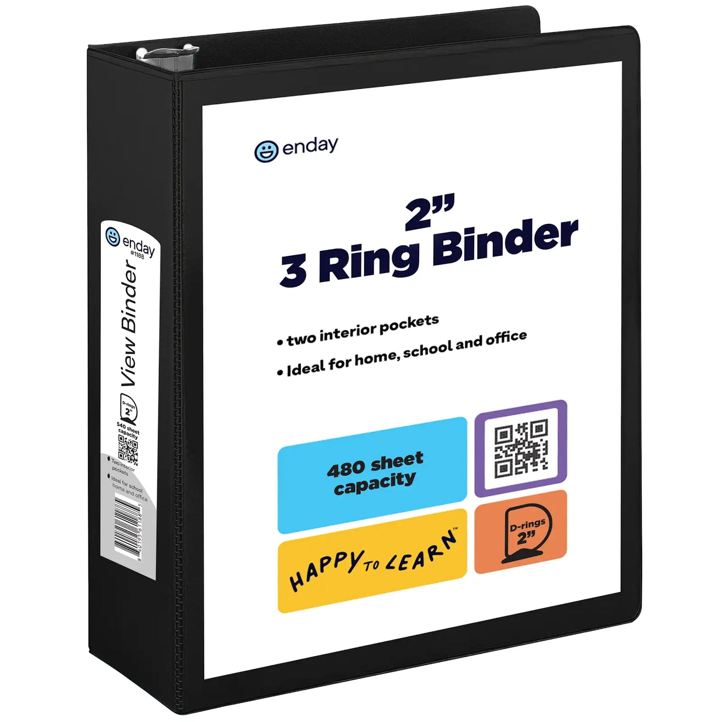Enday 2″ Slant-D Ring View Binder With 2 Pockets, Black