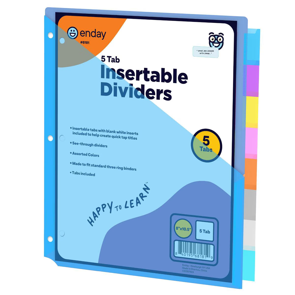 Enday 5 Tab Dividers with Pocket, Plastic Multicolor With White Insertable Tabs