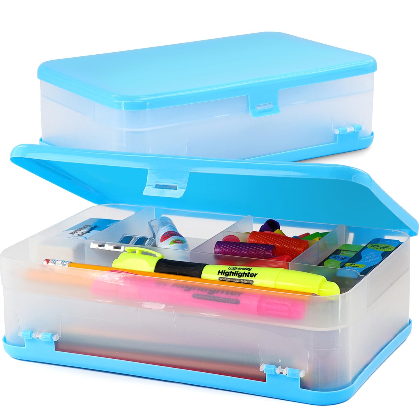 Enday Pencil Box, Large Capacity Plastic Double Sided Color May Vary