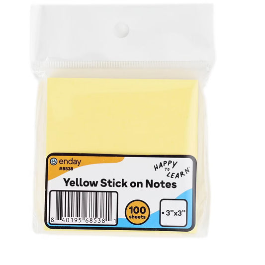 Stick On Notes 3" X 3" 100 Ct. Yellow