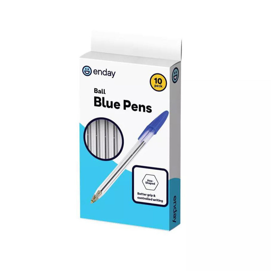 Stick Pen with Cap, Blue Ink, 10 Pack