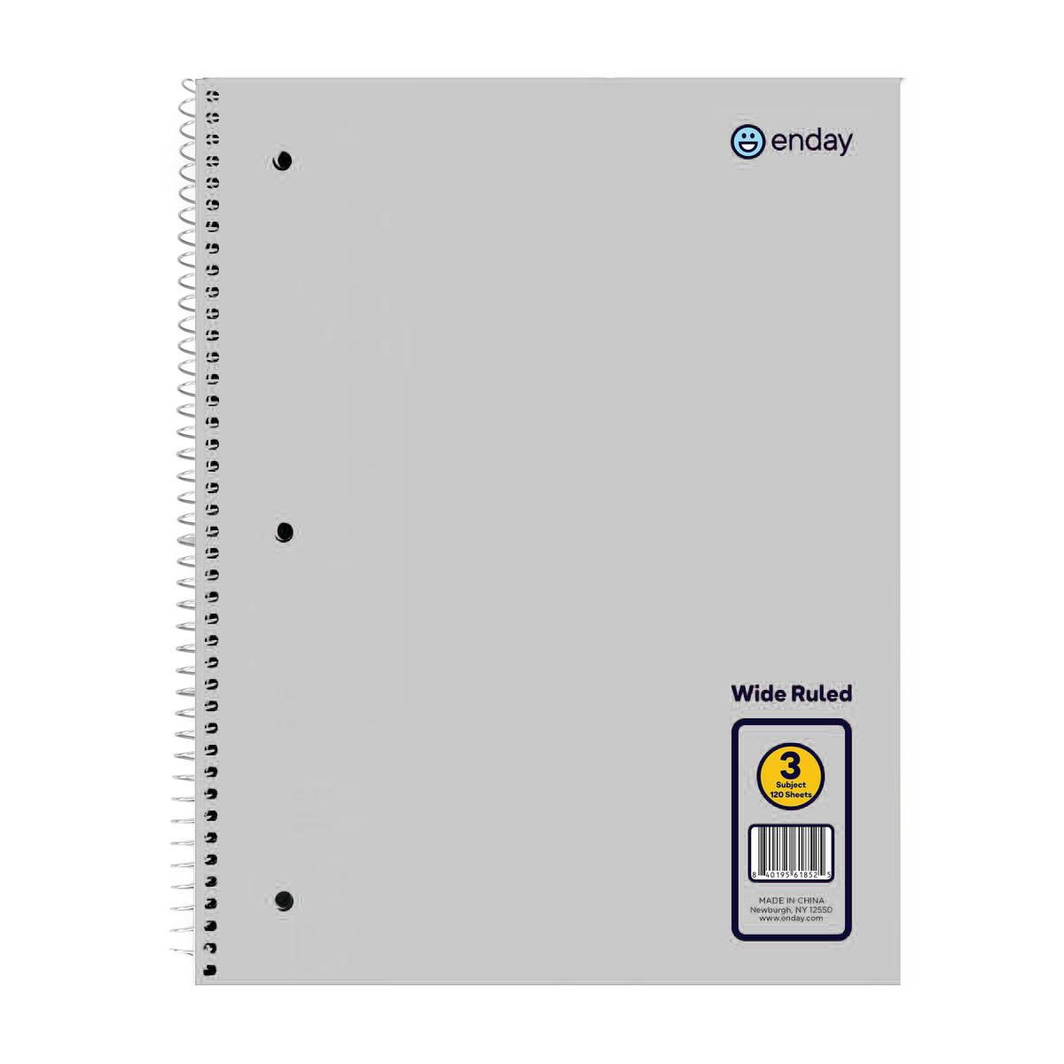 3 Subject Spiral Notebooks, College Ruled Color may vary