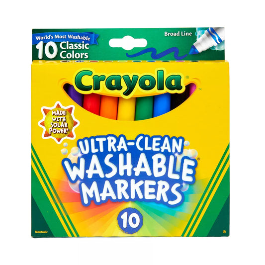 Crayola Ultra-Clean Washable Markers, Broad Bullet Tip, Assorted Colors, 10/Pack