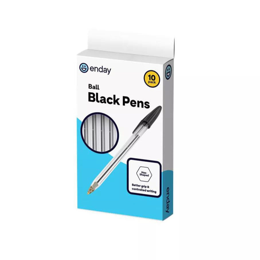 Stick Pen with Cap, Black Ink, 10 Pack