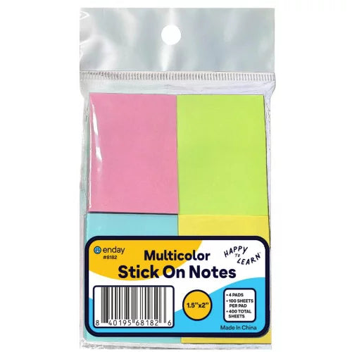 Enday: Stick On Notes 1.5" X 2" 100 Ct. 4 Assorted Pack