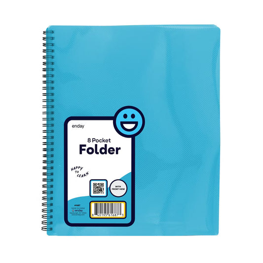 Enday Poly 8 Pockets Folder with Cover View, Blue