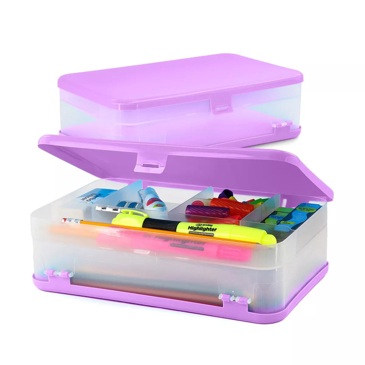 Enday Pencil Box, Large Capacity Plastic Double Sided Purple