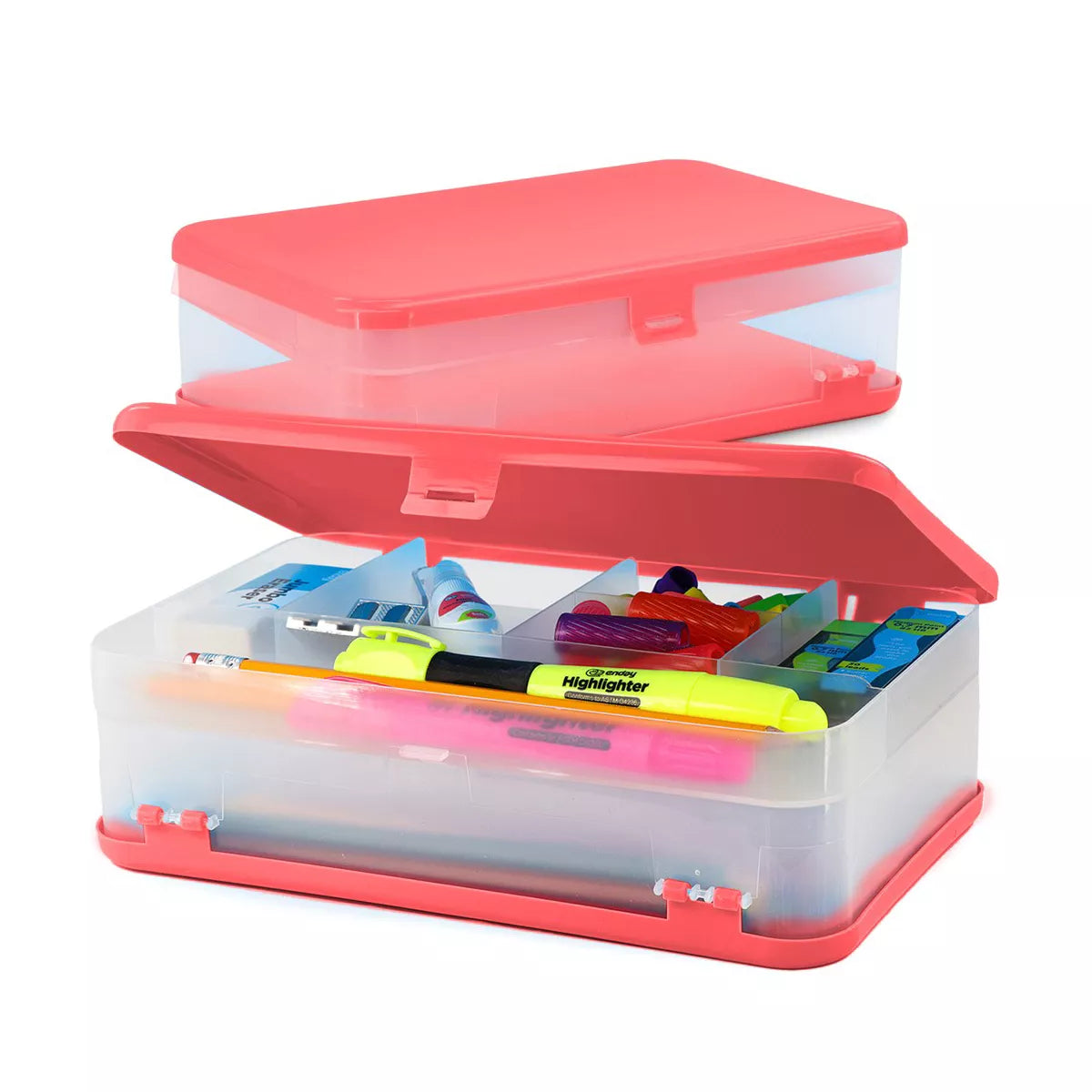 Enday Pencil Box, Large Capacity Plastic Double Sided Red