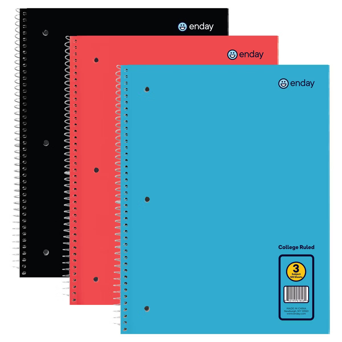 3 Subject Spiral Notebooks, Wide Ruled Color may vary