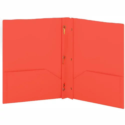 Enday Plastic 2-Pockets Poly Portfolio W/ 3 Prongs, Red