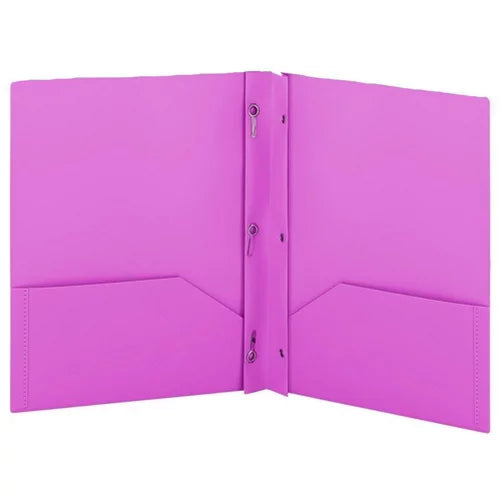 Enday Plastic 2-Pockets Poly Portfolio W/ 3 Prongs, Purple