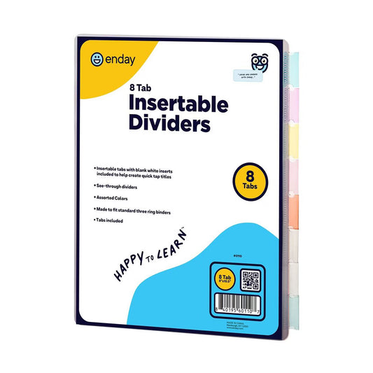 Enday 8 Tab Dividers, Plastic Multicolor With White Insertable Tabs