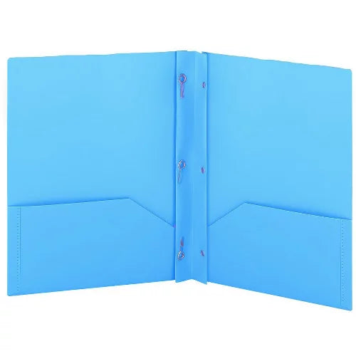 Enday Plastic 2-Pockets Poly Portfolio W/ 3 Prongs, Light Blue
