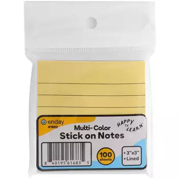 Lined Stick On Notes yellow 3" X 3" 100 Ct.