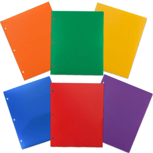 2 Pocket Poly Folder, 3-Hole, Color Vary