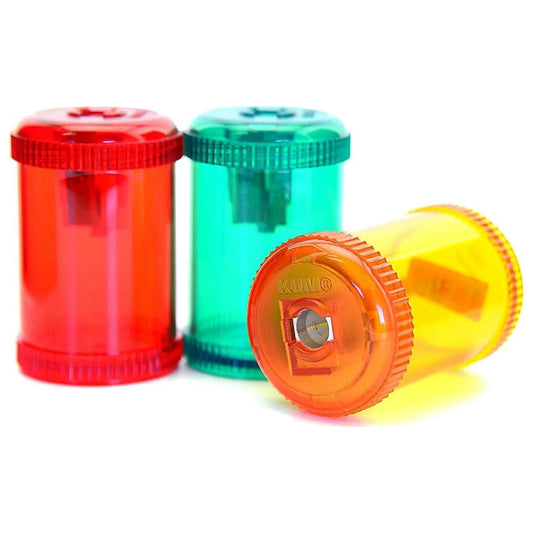 Kum 1-Hole Steel Blade Barrel Pencil Sharpeners with Waste Container, Colors Vary