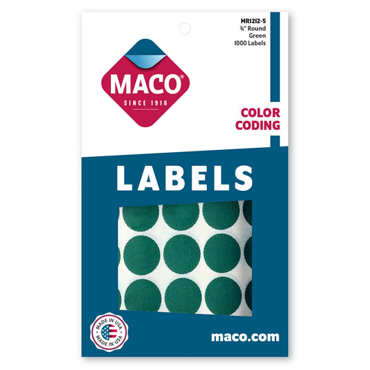 3/4" Dia. Color Coding Labels, Green, 1000/Bx