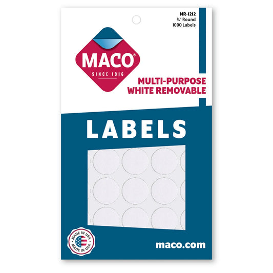 3/4" Dia., Round Multi-Purpose White Removable Labels, 1000/Bx