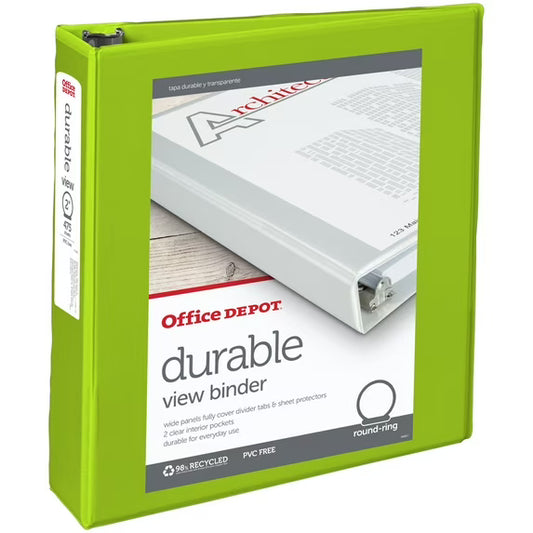 Durable View 3-Ring Binder, 2" Round Rings, Green
