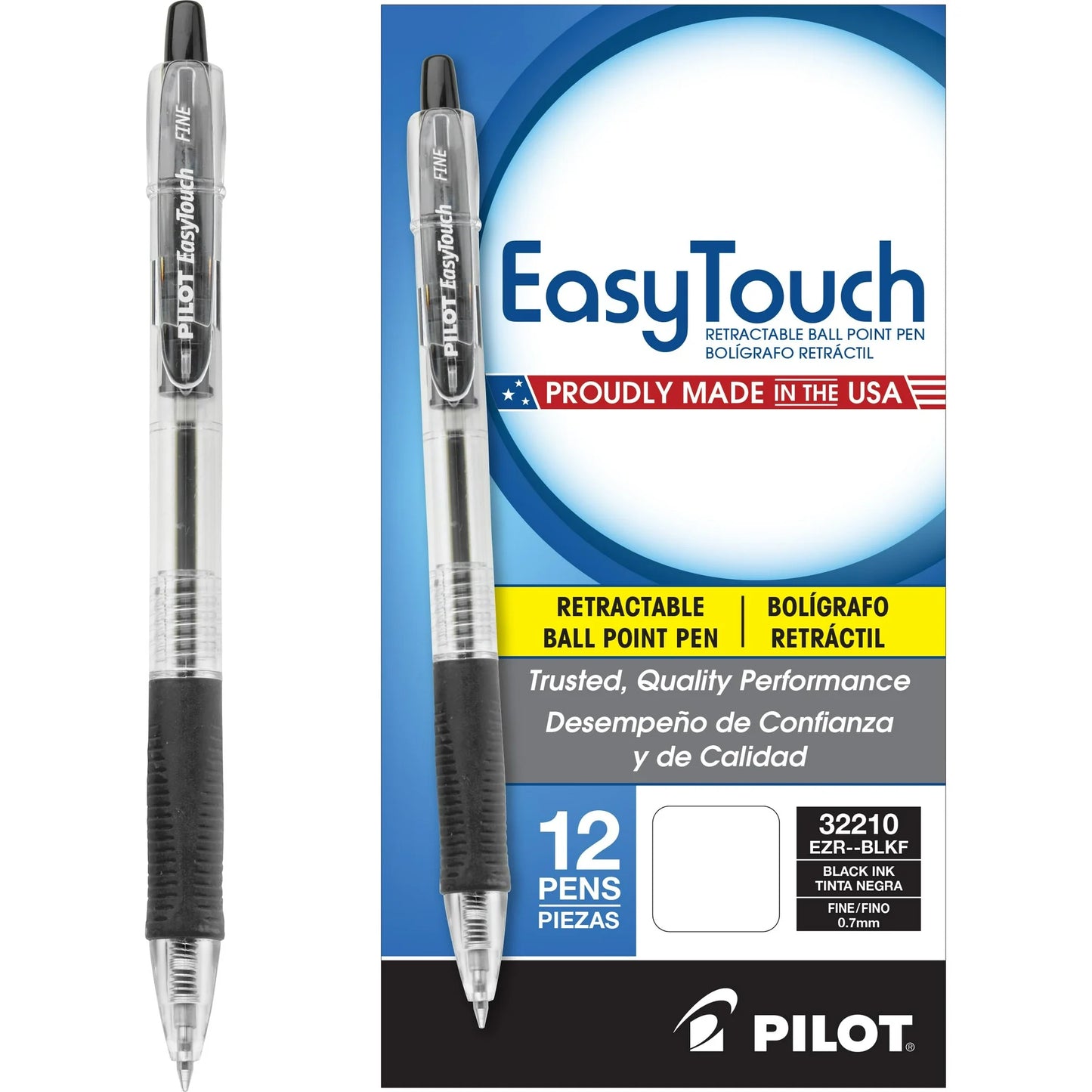 Pilot EasyTouch Retractable Ballpoint Pens, Fine Point, Black 12 Pack