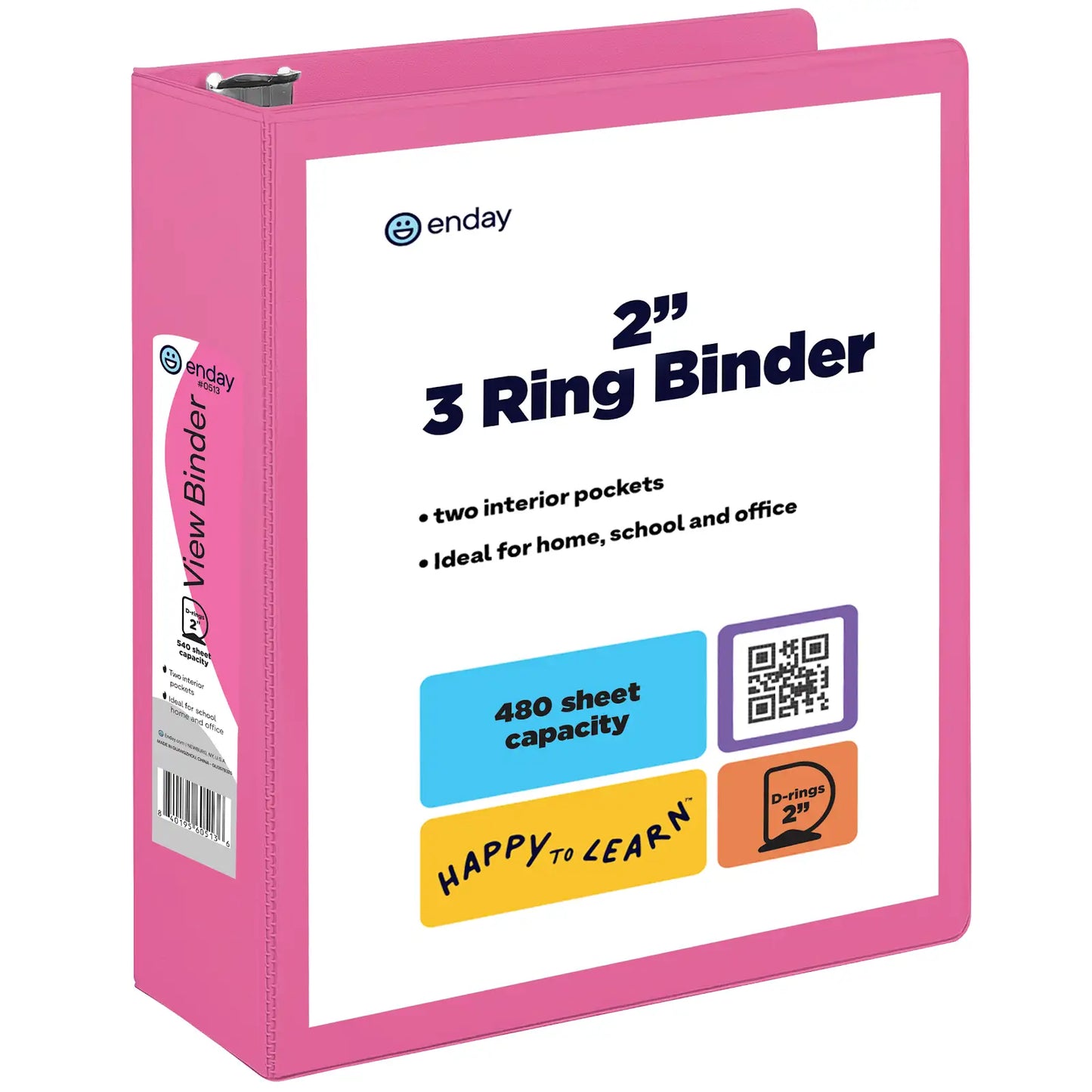 Enday 2″ Slant-D Ring View Binder With 2 Pockets, Pink