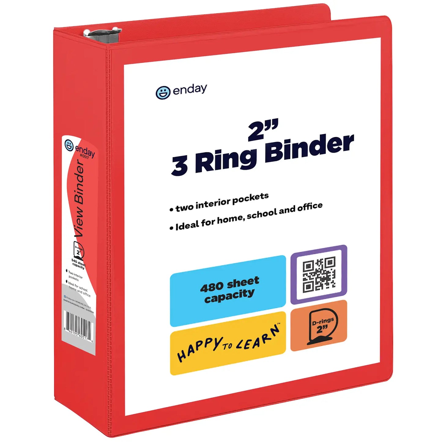 Enday 2″ Slant-D Ring View Binder With 2 Pockets, Red