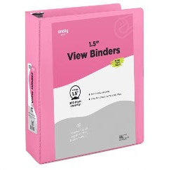 Enday 1-1/2" 3-Ring View Binder With 2-Pockets, Pink