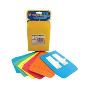Library Pockets 3.5" x 4.875" Self Adhesive - 6 Ea. of 5 Colors, 30 Pockets