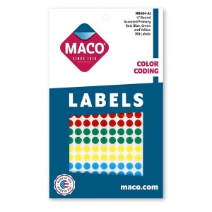 1/4" Dia. Color Coding Labels, Assorted Primary, 768/Bx
