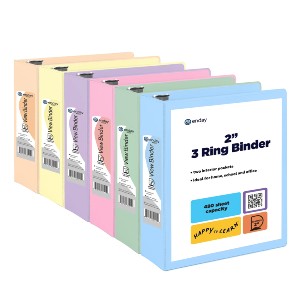 Enday 2" 3-Ring View Binder With 2-Pockets, Pastel Colors, Color Vary